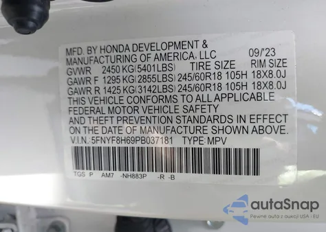 2023 Honda Passport Awd Trailsport from USA, damaged, VIN 5FNYF8H69PB037181